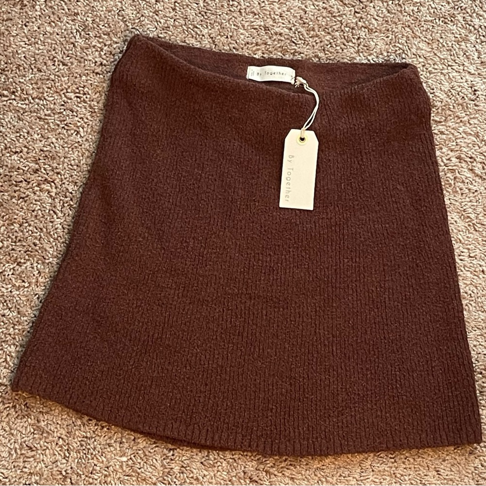 Brown Textured Knit Fabric mini skirt